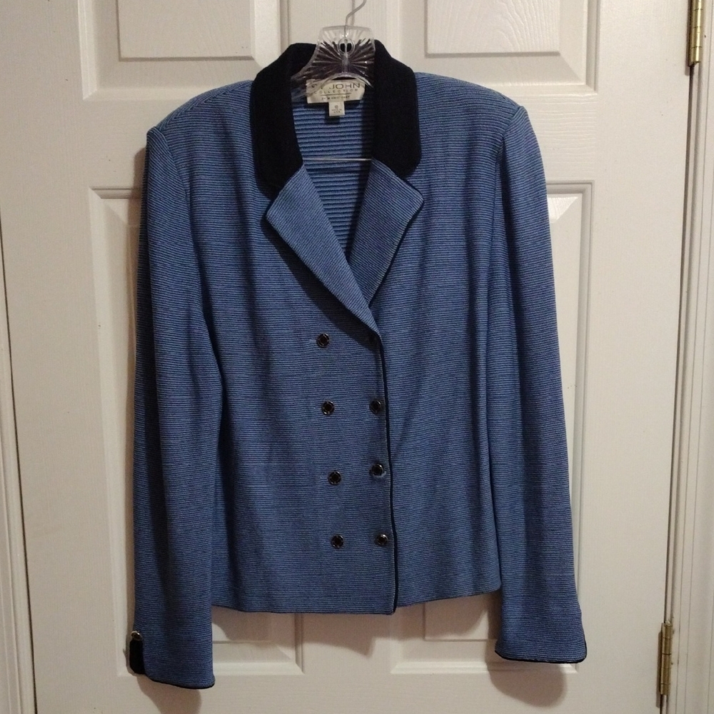 St. John Collection Blue and Black Double-Breasted Blazer Women's Size 10